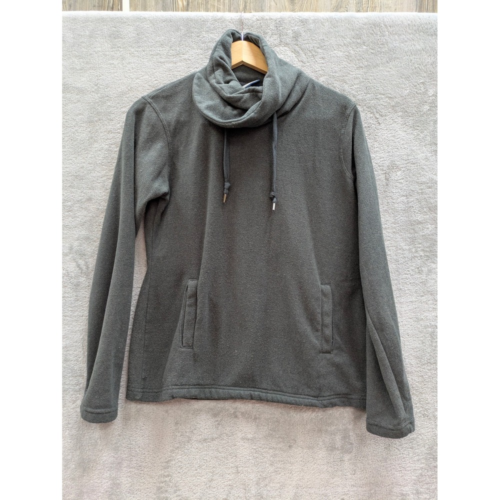 Gorpcore Fleece Cowl Neck Pullover Women Size 8 Charcoal Gray Drawstring Pockets